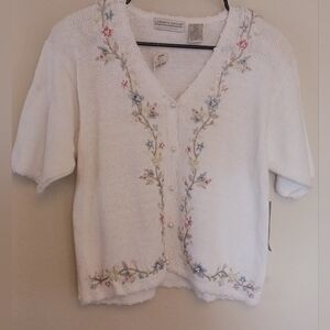 Carolyn Taylor Women Vintage Floral Detail Knit Button Front Cardigan Size M NWT